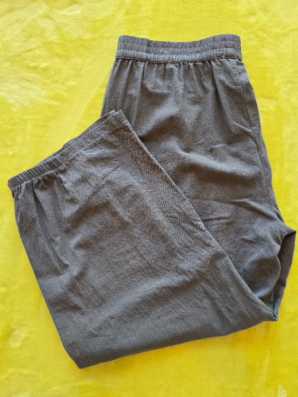 Les umes Women's Cotton Pants Casual Capri Pants Elastic Waist Solid Trouser XL